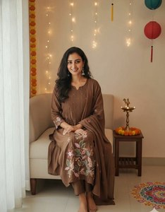 Robe Anarkali/Salwar Kameez/Kurti de fête simple et élégante en tissu rayonne brodé réversible, tailles L à 3XL, non cousue, livraison gratuite - Product Image 2