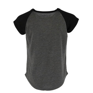 T-shirt d'été pour femme en polyester modal doux, à manches raglan, col rond, color block, ourlet incurvé, gris et noir, pour impression thermique - Product Image 4