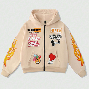 Sweat à capuche personnalisé imprimé flamme, épais, oversize, décontracté, coupe courte, épaules tombantes, 100 % coton molletonné - Product Image 1