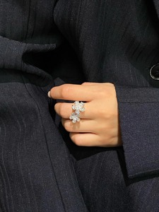 Luxury Pear Cut Lab Diamond Flower <b>Ring</b> <b>Adjustable</b> Double Floral Open <b>Ring</b> Statement Jewelry Wedding Gift for Women - Product Image 6