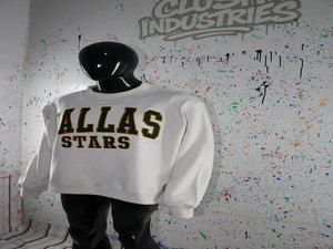DALLAS STARS WHITE <b>Mock</b> <b>Neck</b> Sweatshirt 100% GREEN Applique Embroidery wide <b>neck</b> Sweatshirt Finer Threads - Product Image 5