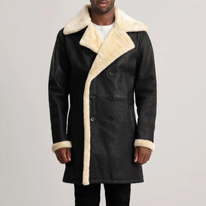Veste en cuir pour homme de haute qualité, sur mesure, avec fourrure, coupe ajustée, noire, longue, manches en cuir, pour l'hiver - Product Image 4