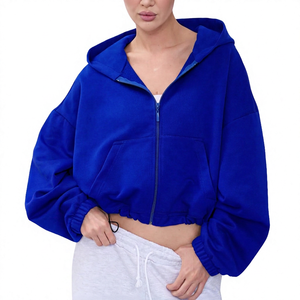 Sudadera con Capucha Oversize Corta con Cremallera, Manga Murciélago, Diseño de Bolsillo de Color Liso, Unisex, de Felpa Francesa, para Otoño - Product Image 3
