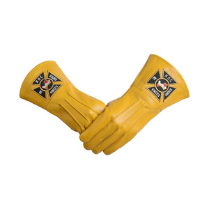 ถุงมือหนังสีเหลืองสำหรับพิธีการ ขายส่ง พร้อมตราอัศวินเทมพลาร์ ความยาวระดับข้อมือ ทนทาน ใช้งานกลางแจ้งได้ สไตล์ฤดูหนาว เรียบง่าย - Product Image 2