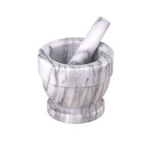 Handcrafted Marble Mortar And Pestle With Smooth Surface For Easy Grinding Of Garlic Herbs And <b>Spices</b> - Product Image 1