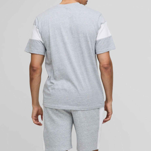 Men's Gray Color Blocking Crew Neck T-Shirt <b>Set</b> Casual Summer <b>Knitted</b> Shorts Breathable 2-Piece Outfit - Product Image 6