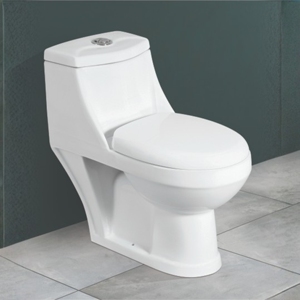 Inodoro de una pieza Camry con descarga por gravedad, montaje en suelo, diseño contemporáneo, fácil de limpiar, cerámica ecológica, sifón en P para baño - Product Image 3