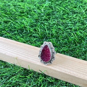 Natural Pink Druzy <b>Ring</b> 925 Sterling <b>Silver</b> Handmade Boho <b>Statement</b> Gemstone Jewelry for Women - Product Image 2