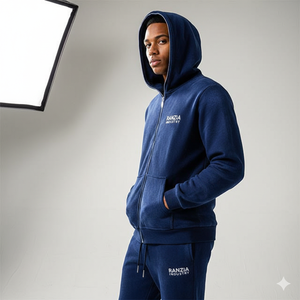 Sudadera con capucha pesada con cremallera para hombre RANZIA, diseño vintage con lavado ácido y pedrería DTG. Sudadera con capucha con cremallera para hombre RANZIA de alta gama con lavado ácido y efecto desgastado. - Product Image 4