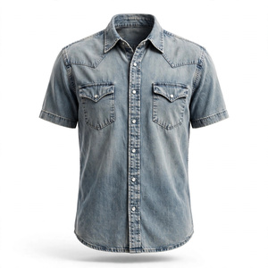 Camisa vaquera de manga corta para hombre, cuello vuelto, lavada, informal, con botones, de BD - Product Image 4