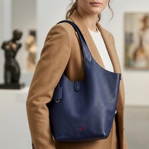 Sac fourre-tout en cuir pleine fleur, minimaliste pour tous les jours, sac à bandoulière bleu marine. - Product Image 2