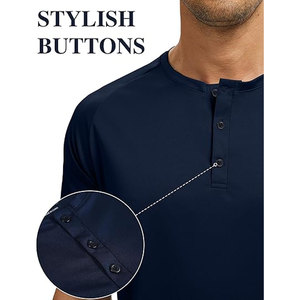 Chemise Henley pour homme, t-shirt basique, respirant, anti-transpiration, boutonné, manches courtes, décontracté, été, mélange de coton, léger - Product Image 3