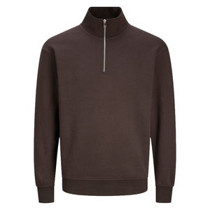 Sudadera de moda para hombre con hombros caídos, media cremallera, de algodón orgánico, cuello alto, corte holgado, lisa, estilo urbano, sin estampado - Product Image 1