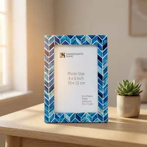 Handicrafts Home Blue Bone Inlay Chevron Pattern <b>Photo</b> <b>Frame</b> 4x6 Inch Vertical <b>Photo</b> <b>Frame</b> Looks Trendy - Product Image 2