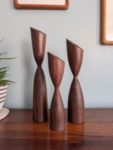 Modern Wooden Candlestick Holder Set Fancy Shape Home Decoration Durable Tabletop Accessories - Product Image 3