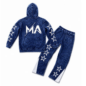 Ensemble de survêtement à capuche délavé à l'acide olive avec étoiles blanches et pantalon long à cordon de serrage 350 g/m² 100 % coton Streetwear - Product Image 5