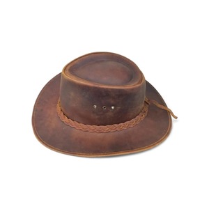 Brown Hand Drawn Adjustable Leather Australian Outback Cowboy <b>Bush</b> <b>Hat</b> Vintage Western for Men & Women Four Seasons Use - Product Image 5