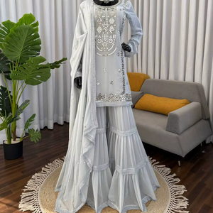 High on Demand <b>Top</b> Sharara Crafted Classy Tones Faux Georgette Modern Party Clothing Premium Fabric Detailing Refined <b>Festivity</b> - Product Image 1