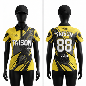 เสื้อโปโลผู้หญิงแบบอินเตอร์ล็อค ระบายอากาศได้ดี พรีเมียม 160 GSM สีเหลืองดำ ชุดยูนิฟอร์มทีมแบบสั่งทำพิเศษ - Product Image 1