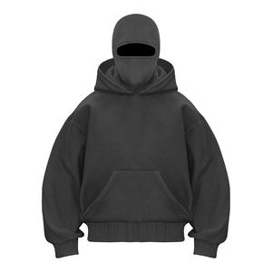 Sudadera con capucha de invierno para hombre OEM con cremallera, logotipo personalizado bordado, 100% algodón, estilo urbano, capucha doble, pasamontañas sólido, sudadera ninja - Product Image 4