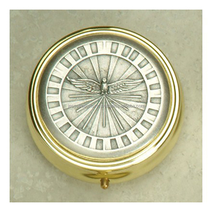Caja de recuerdo Pyx de latón moderno con acabado de pulido de latón brillante Forma redonda Diseño de águila en relieve Calidad Premium para religiosos - Product Image 1