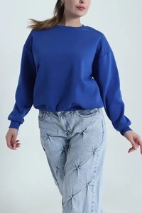 <b>Pink</b> Solid Embroidered Oversized Crew Neck <b>Sweatshirt</b> with Washed Drop-Shoulder Full Sleeve for Women Autumn Winter Wear - Product Image 2