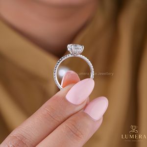 Elegant Elongated Cushion Cut Lab Grown Diamond Hidden Halo Engagement <b>Ring</b> <b>Secure</b> With Four Nail Prongs & Micro Pave Band <b>Ring</b> - Product Image 3
