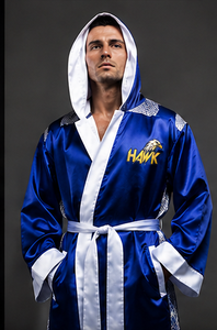 HAWK SPORTS INDUSTRIES Robe de boxe à capuche durable, bleu avec bordure blanche, polyester, robe d'entraînement confortable, toutes saisons - Product Image 2