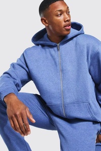 Conjunto deportivo de hombre con sudadera con cremallera y pantalones, estilo holgado, 100% algodón. - Product Image 2