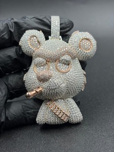 <b>Cute</b> Cartoon <b>Bear</b> Pendant Rhinestone Crystal Moissanite 925 Silver Zinc Alloy Themed Charm Gift Jewelry Unisex - Product Image 1