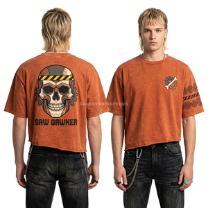 Camiseta con capucha para hombre, de peso pesado 280GSM, con gráfico de calavera con motosierra roja y diseño 'Rip Tear', estilo streetwear desgastado, venta al por mayor para fabricantes - Product Image 4