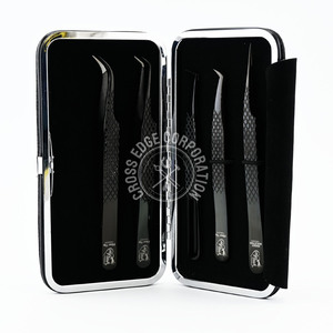 Hot Sale Black Tweezers Volume 90 Degree Eyelash Tweezers Fiber Tip Eyelash Extension Lash Tweezers with Fiber Tip - Product Image 1