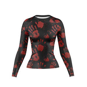 Wholesale Women Long Sleeve Rash Guard <b>Halloween</b> Bloody Handprint Print Athletic Compression <b>Shirt</b> Gym Fitness Activewear - Product Image 1