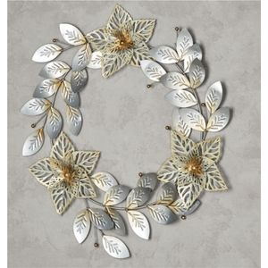 Couronne murale en métal de luxe en gros, décoration suspendue moderne, sculpture florale en fer doré et argenté pour salon, Noël - Product Image 1