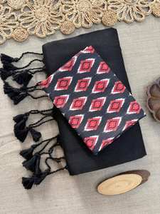 Sari indien traditionnel en coton Khadi - Tissu tissé à la main doux avec des pompons décoratifs et une pièce en coton magique - Product Image 4