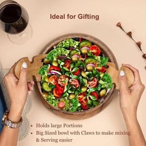 Mango Wood Salad Bowl with <b>Serving</b> Claws Wooden Salad Server Bowl Whit <b>Spoons</b> Polished for Food <b>Serving</b> or Gifts - Product Image 4