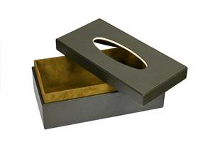 Caja de pañuelos y servilletero de cuero vegano de lujo, ecológico, con núcleo de MDF y detalles en azul marino para decoración de coches clásicos y oficinas. - Product Image 6