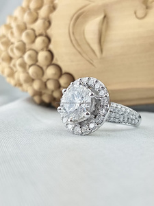 White Gold Round Diamond Ring with Side <b>Stones</b>, where classic brilliance meets modern artistry in a beautifully balanced design - Product Image 2