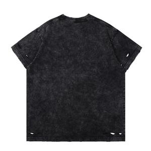 T-shirt à manches courtes en denim délavé surdimensionné pour homme, noir uni, style décontracté - Product Image 2