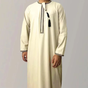 Wholesale Premium Cotton Stand Collar Modest <b>Men's</b> Loose Fit <b>Thobe</b> Islamic Eid Plus Size Floor Length Short Sleeve Quick Dry - Product Image 4