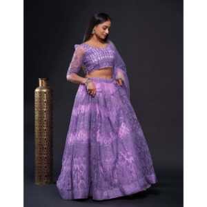 Conjunto Elegante de Lehenga Choli Morado para Fiesta, Talla M, con Trabajo de Lentejuelas, para Mujer, Diseñador FB - Product Image 3
