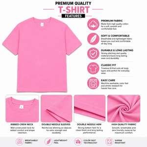 Camiseta Casual de Manga Corta para Hombre, Cuello Redondo, Color Sólido, Tejido Jersey, 100% Algodón, Alta Calidad, Rosa - Product Image 5