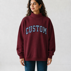 เสื้อสเวตเชิ้ตคอเต่าทรงโอเวอร์ไซส์สำหรับผู้หญิง OEM ODM ผ้าฝ้ายขนแกะ แขนยาว ปลายแขนยางยืด ขายส่งจากโรงงาน - Product Image 1
