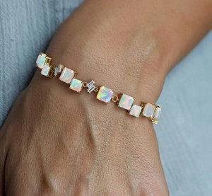 Ethiopian Opal Stone <b>Charm</b> Bracelet for Women 925 Sterling <b>Silver</b> Gold Plated Fire Opal Elegant Fine Jewelry Gift Her - Product Image 4
