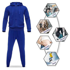 Ensemble sweat-shirt à capuche et pantalon bleu pour homme, coupe classique, couleur unie, tissu French Terry, vêtements d'automne - Product Image 5
