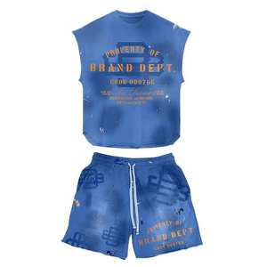 Trending Men's Customized 2-Piece Set Stylish Embroidered Breathable Shorts & T-Shirt <b>Hip</b> Hop Print Style <b>for</b> Summer - Product Image 3