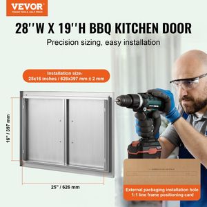 Porta di Accesso BBQ a Incasso in Acciaio Inossidabile Doppio da 28W x 19H Pollici per Cucina Esterna, Maniglie Verticali per Porta a Muro, Prodotto per lo Stoccaggio - Product Image 2