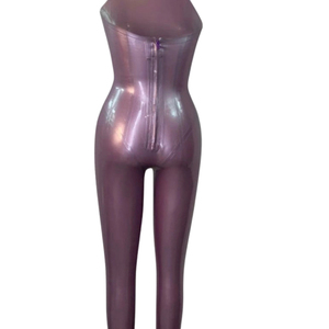 Women's Purple PU Coated Sleeveless High Waist <b>Jumpsuit</b> Solid Color Skinny Fit Butt-Lifting Clubwear Full Length Halter Neck - Product Image 2