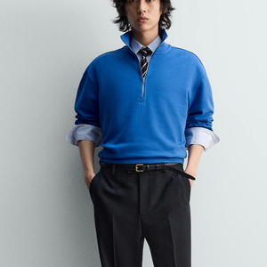 Men's Women's Streetwear Half Zip Pullover Oversized <b>Mock</b> <b>Neck</b> Plain Cotton Custom Logo <b>Top</b> - Product Image 5