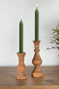 Porte-bougie conique moderne en bois, grande taille, finition chêne naturel, pour la décoration de table, salle à manger, salon - Product Image 6